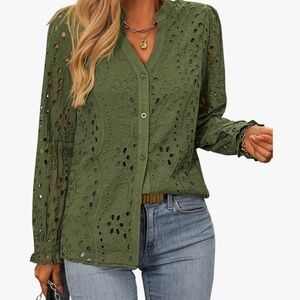 Elegant Green Eyelet Women Top
